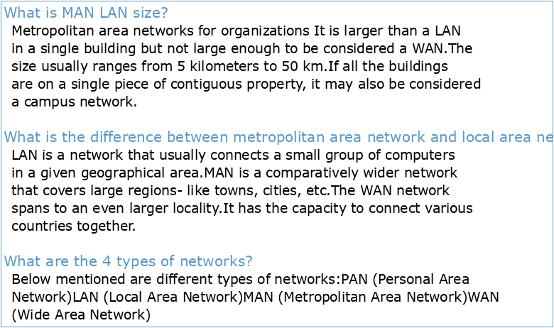21 LAN (Local Area Network) 22 MAN (Metropolitan Area Network