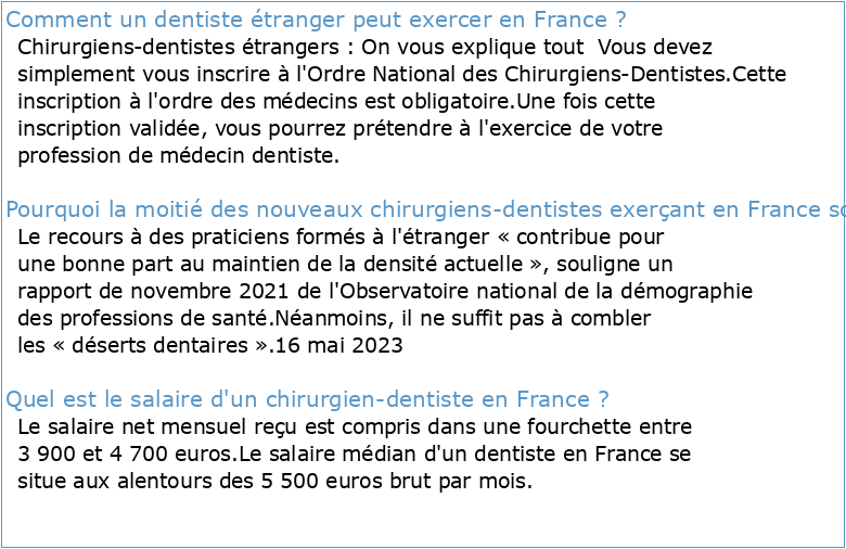 Chirurgiens dentistes formes a l etranger et installes en France