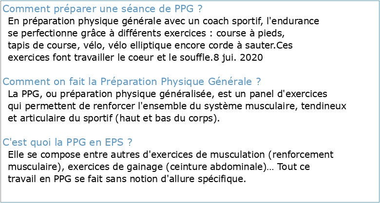 EXERCICES DE PRÉPARATION PHYSIQUE GÉNÉRALE (PPG)