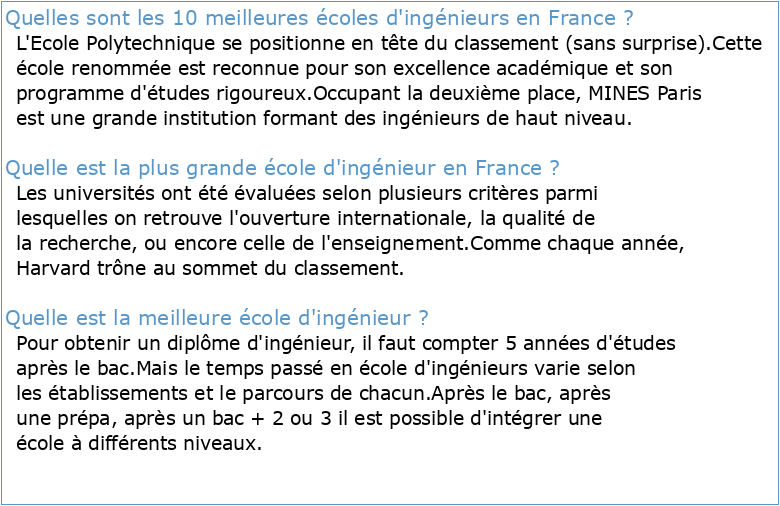 Panorama des écoles françaises d'ingénieurs