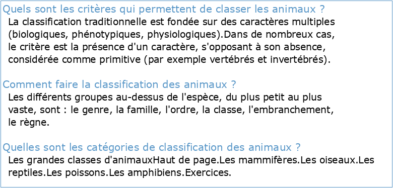 CLÉ DE DÉTERMINATION ET CLASSIFICATION DES ANIMAUX