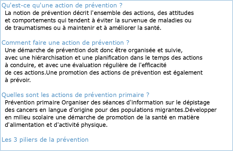 Les actions et programmes de prévention