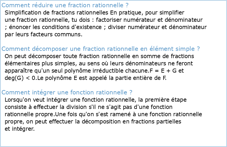 Intégration des fractions rationnelles: réduction en fractions simples