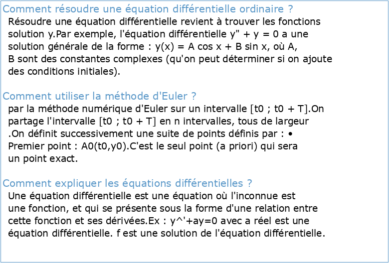 Analyse Numérique Equations différentielles ordinaires