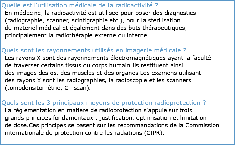 1 Radioprotection et utilisations médicales des rayonnements