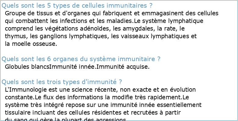 2 Bac Internationnal Immunologie ; L'essentiel du cours Chapitres