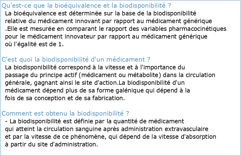 Biodisponibilité et bioéquivalence