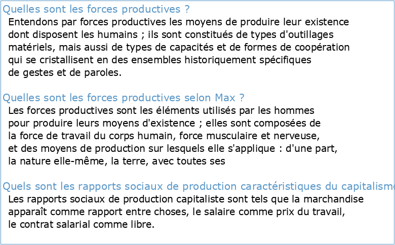 Forces productives rapports de production et origine des