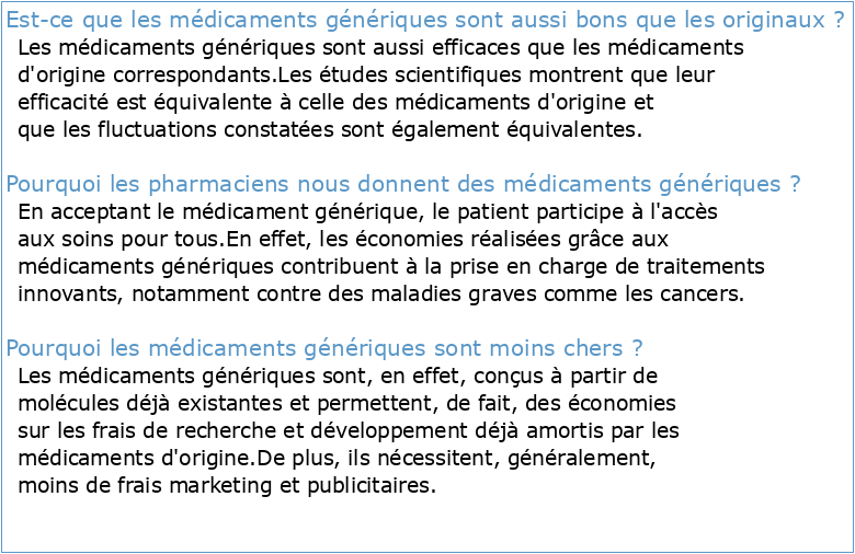 Evaluation de la politique française des médicaments génériques