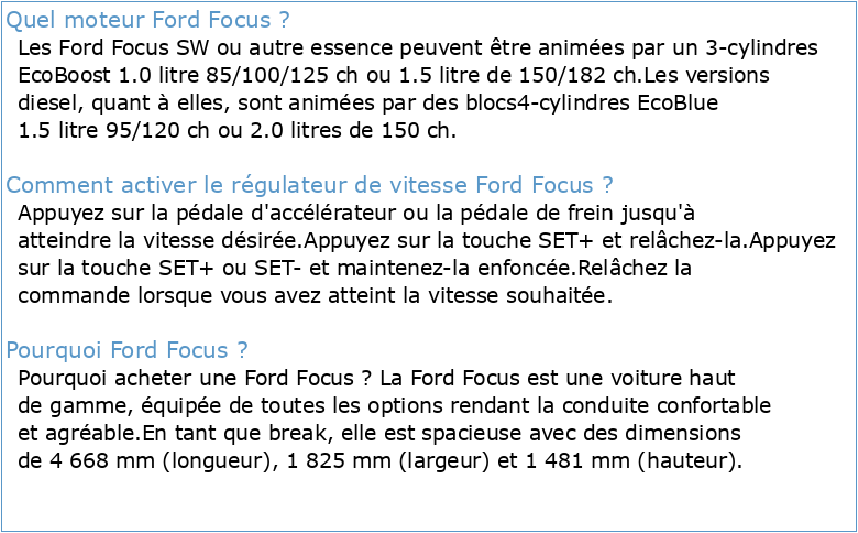 FORD FOCUS Guide rapide