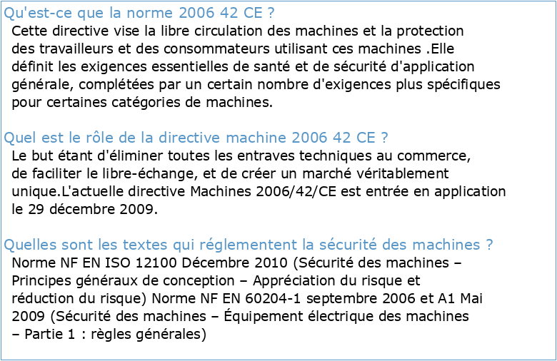 NORMES ISO ET DIRECTIVE MACHINES 2006/42/CE