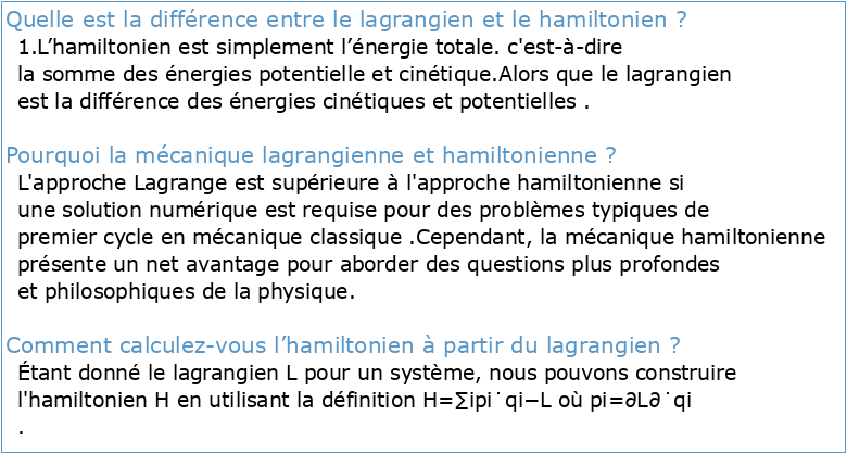 Mécanique Analytique : Formalismes lagrangien et hamiltonien