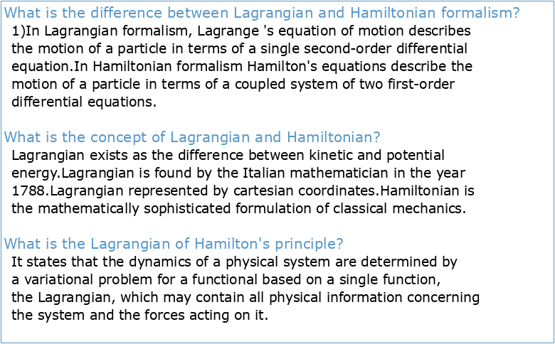 11 Lagrangian and Hamiltonian Formalisms