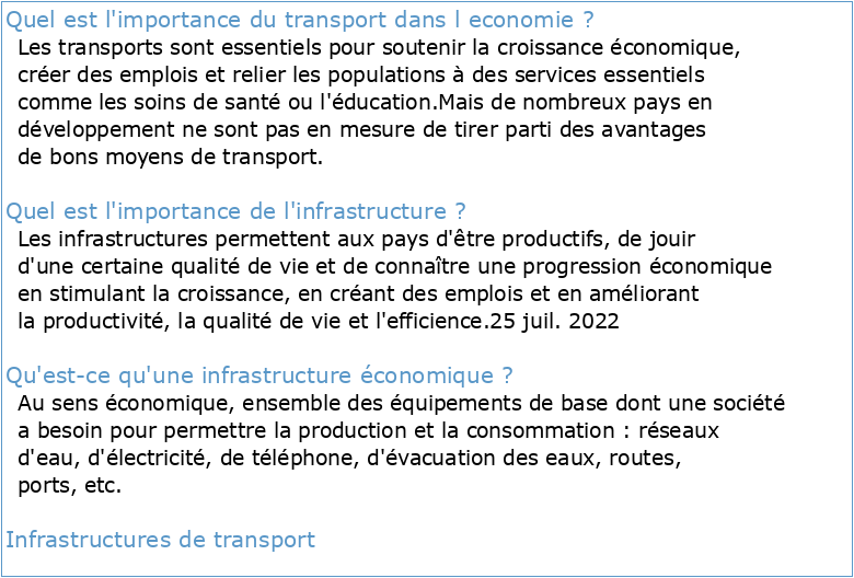 Les infrastructures de transport et leur importance économique