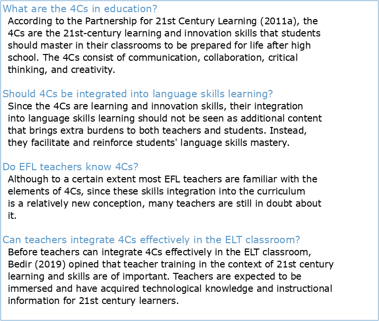 TEACHERS' PERCEPTIONS AND KNOWLEDGE ON THE 4Cs IN