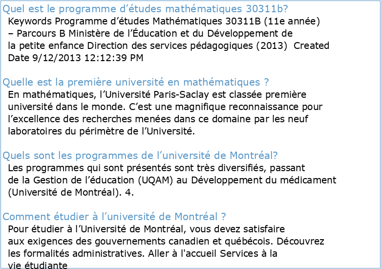 Université de Montréal Département de mathématiques et de