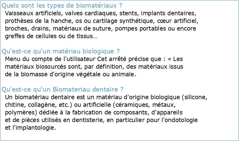 Structures et Propriétés des Biomatériaux