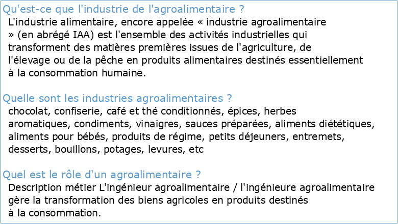 AGROALIMENTAIRE L'industrie agroalimentaire (IAA) est l
