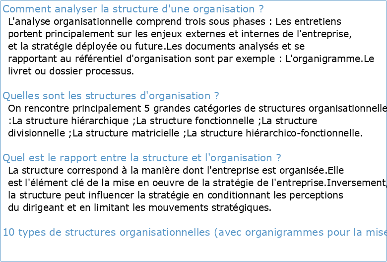 1 Structures et organisation : vers une véritable analyse système de