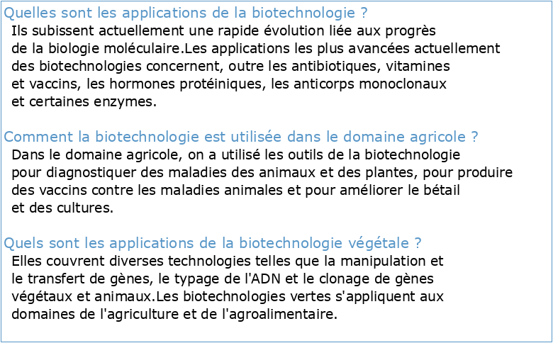 Applications des biotechnologies à l'agriculture et à l