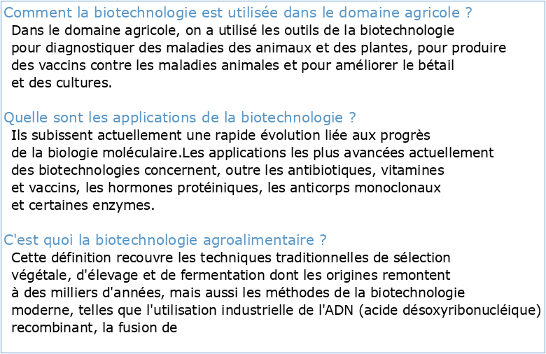 applications des biotechnologies à l'agriculture et à l'agro-alimentaire