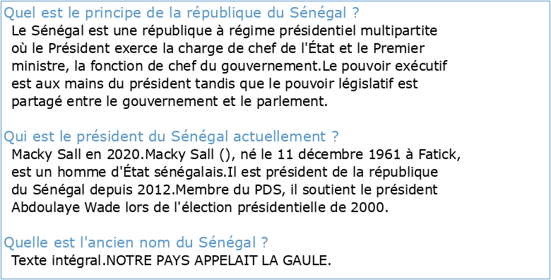 REPUBLIQUE DU SENEGAL