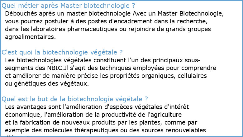 Master – Biotechnologie et Valorisation des Plantes