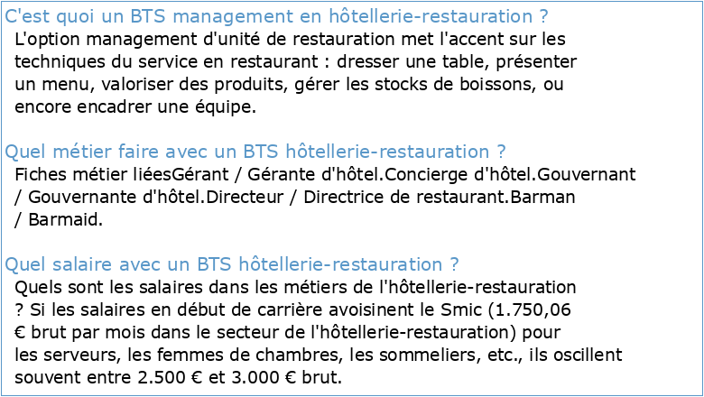 BTS Management en Hôtellerie – Restauration