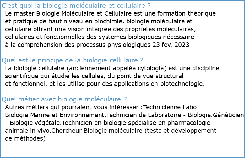 Bases cellulaires et Moléculaire en Biotechnologies