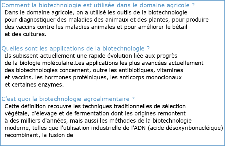 Applications des biotechnologies à l'agriculture et à l'industrie agro