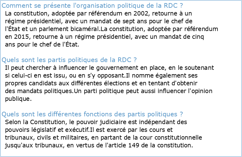 Organisation et Fonctionnement des Partis Politiques en RDC