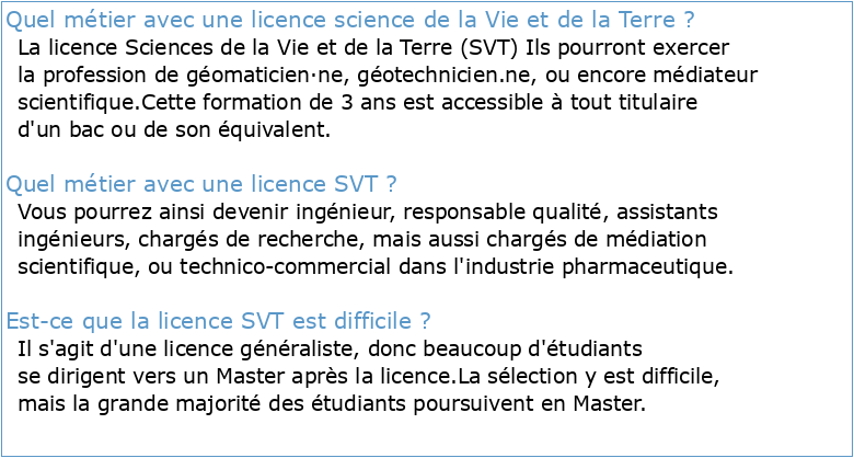 Licence mention SCIENCES DE LA VIE ET DE LA TERRE