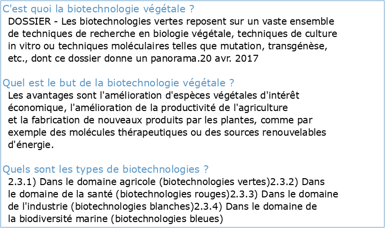 Les biotechnologies végétales