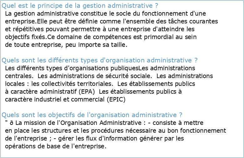 Les grands principes de l'organisation administrative