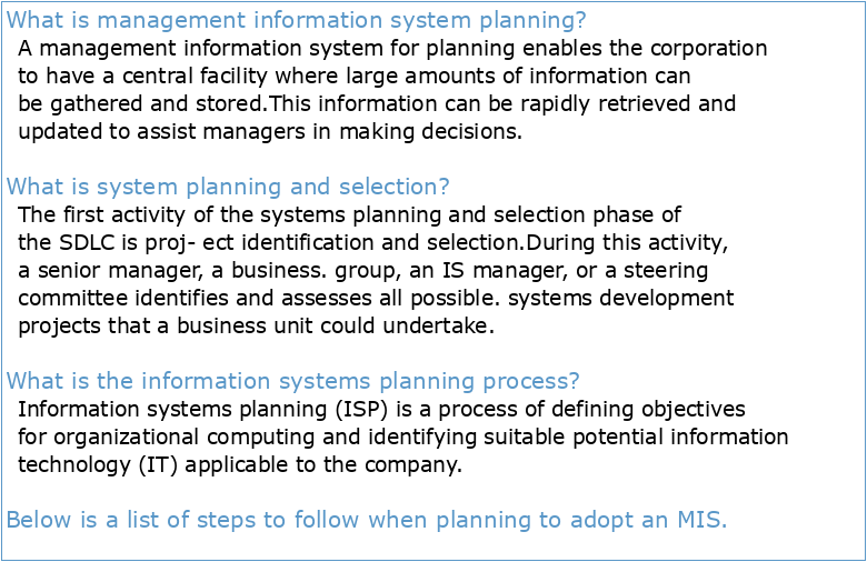 Management Information Systems: Planning and Selection