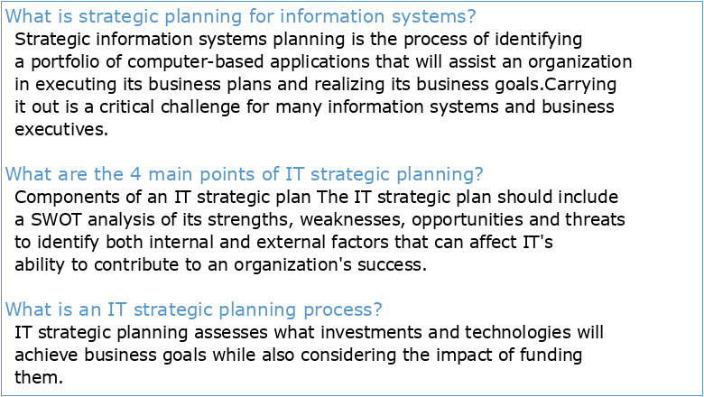 STRATEGIC PLANNING FOR INFORMATION SYSTEMS