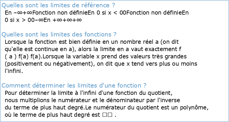 L'essentiel du cours 1) Limites des fonctions de références