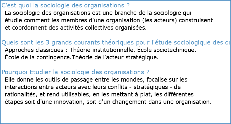Module 1 – Sociologie des organisations