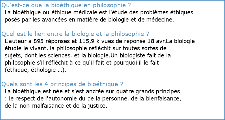 Bioéthique sciences et philosophie