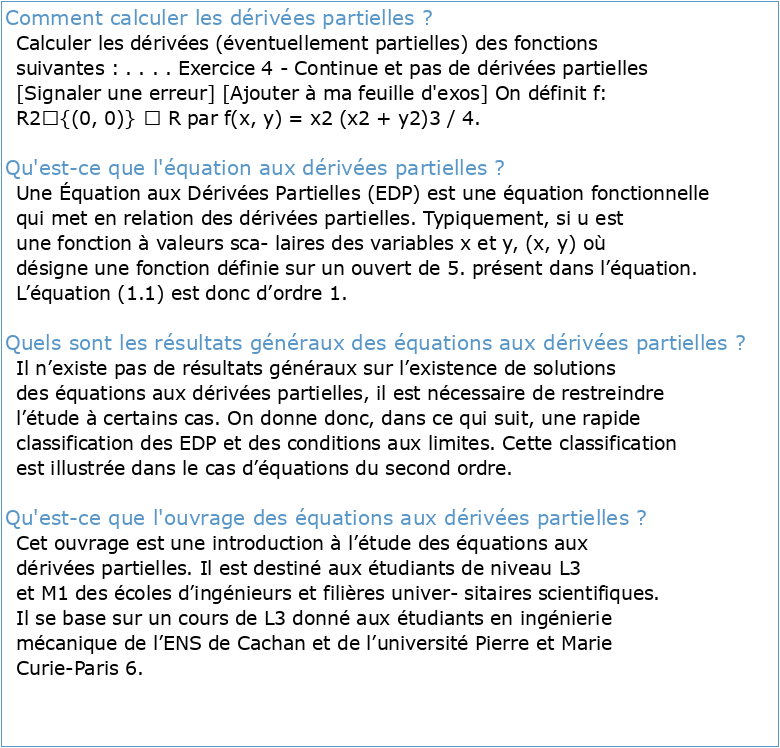 Équations aux dérivées partielles Exercice 1 2