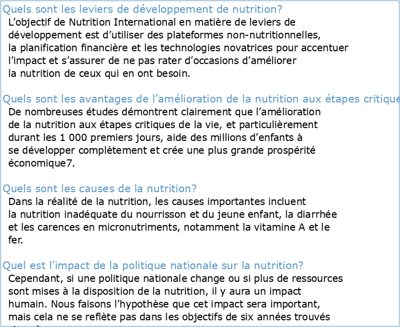 LA NUTRITION : FONDEMENT DU DÉVELOPPEMENT HUMAIN