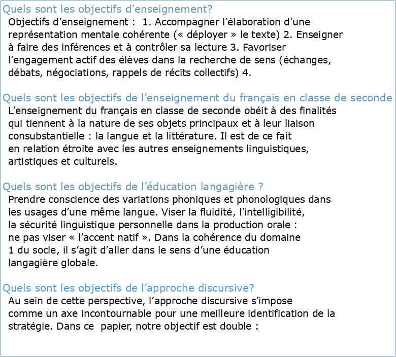 Des objectifs de l'enseignement du français à la pratique discursive