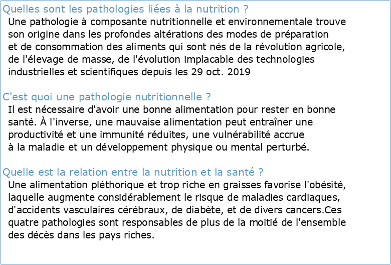 Nutrition et pathologies nutritionnelles