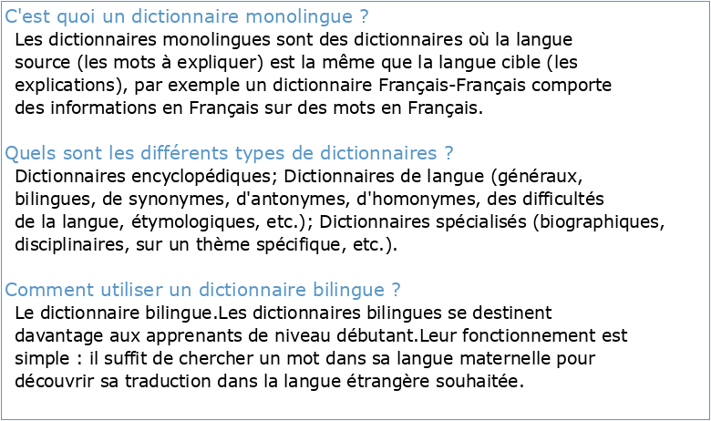 Les dictionnaires bilingues et monolingues : une comparaison