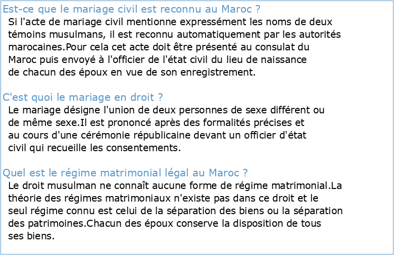 Le mariage en droit marocain  CICADE