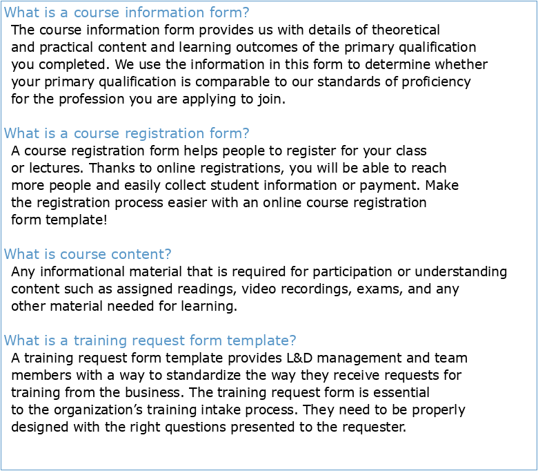 Form course content information