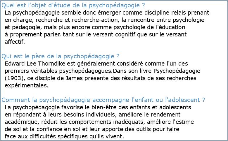 Introduction à la discipline 1 Définition de la psychopédagogie