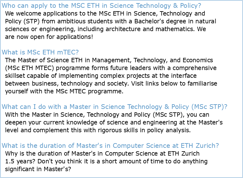 MSc ETHin Science Technology and Policy