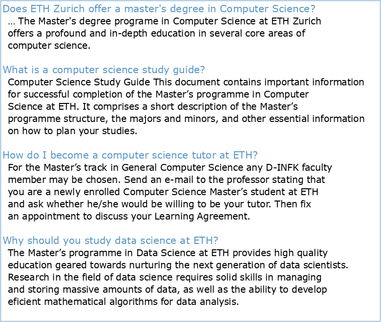 Computer Science Master of Science ETH Study Guide
