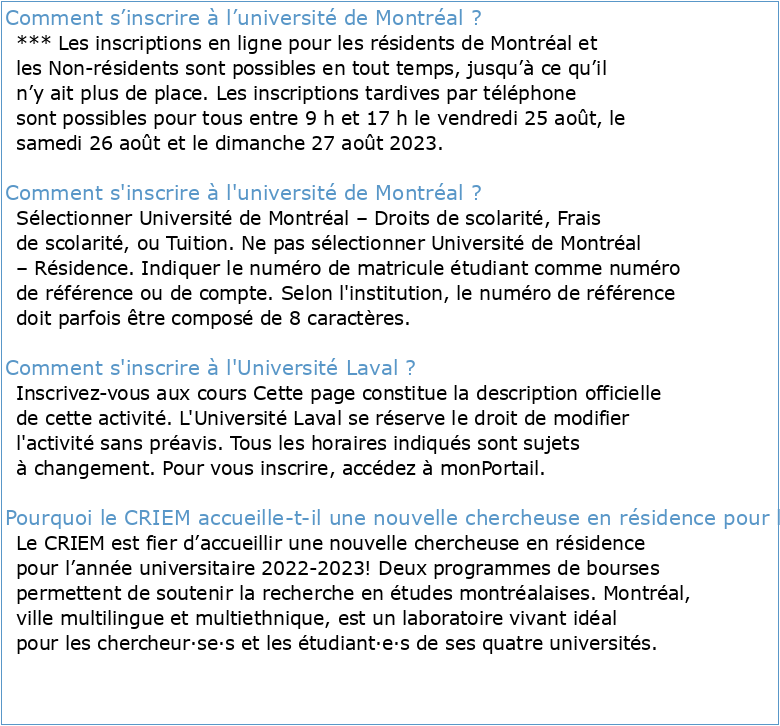 Université de Montréal CRI 1001L